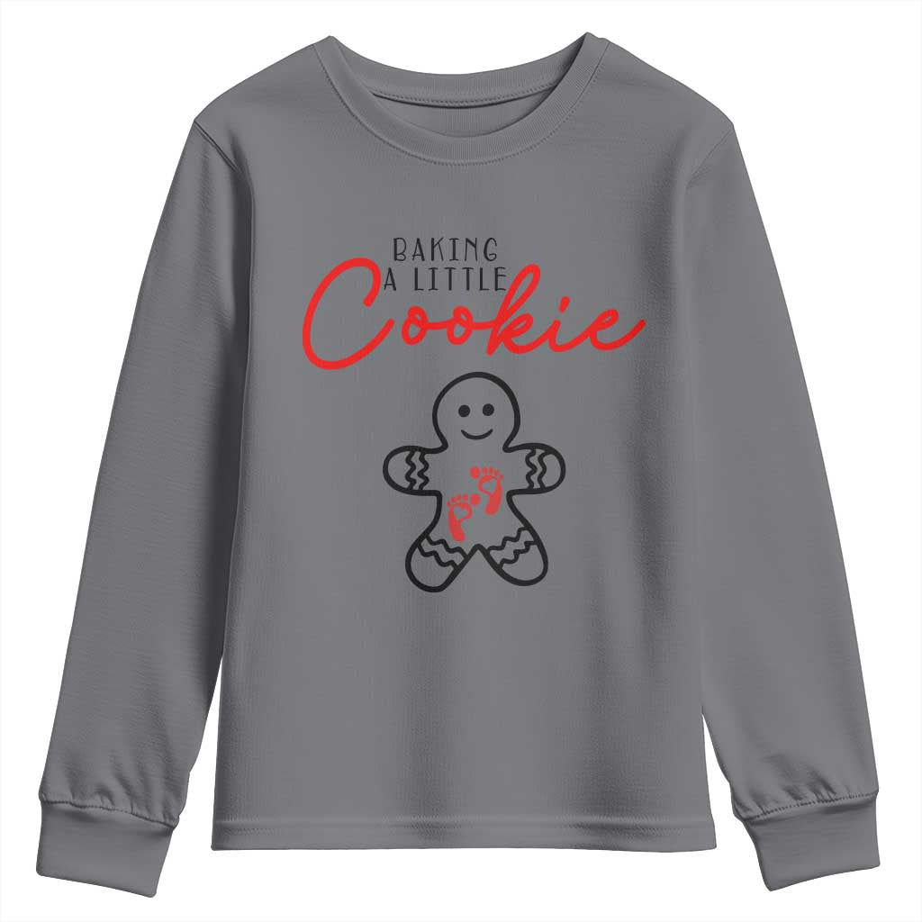 Christmas Pregnant Youth Sweatshirt Baking A Little Cookie Maternity Gingerbread TS10 Charcoal Print Your Wear