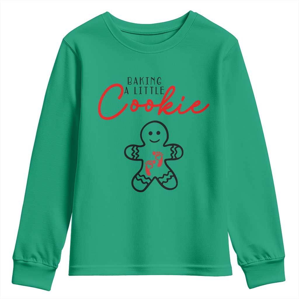Christmas Pregnant Youth Sweatshirt Baking A Little Cookie Maternity Gingerbread TS10 Irish Green Print Your Wear