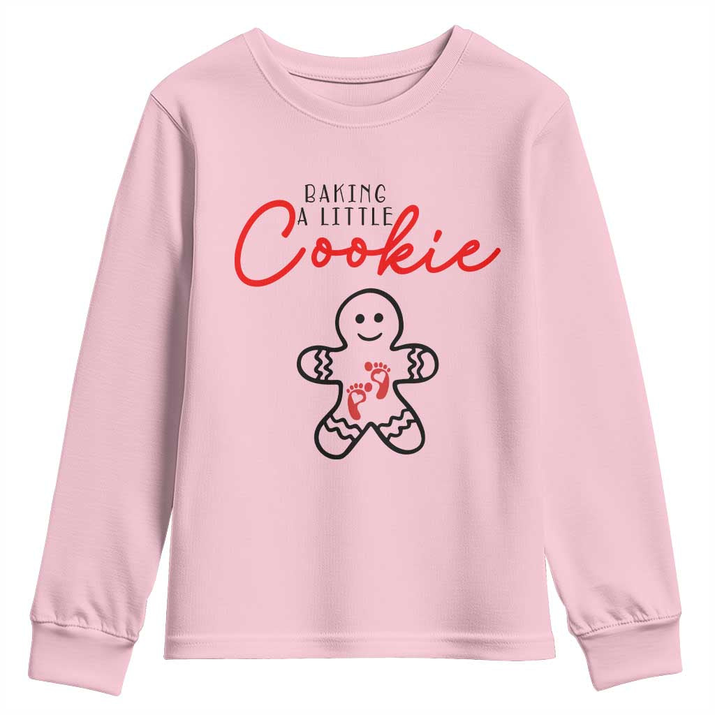 Christmas Pregnant Youth Sweatshirt Baking A Little Cookie Maternity Gingerbread TS10 Light Pink Print Your Wear