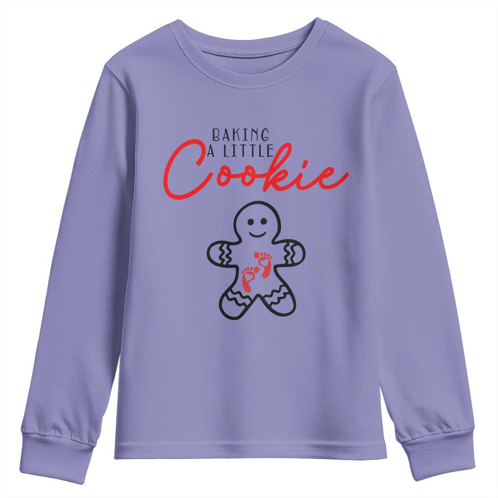 Christmas Pregnant Youth Sweatshirt Baking A Little Cookie Maternity Gingerbread TS10 Violet Print Your Wear