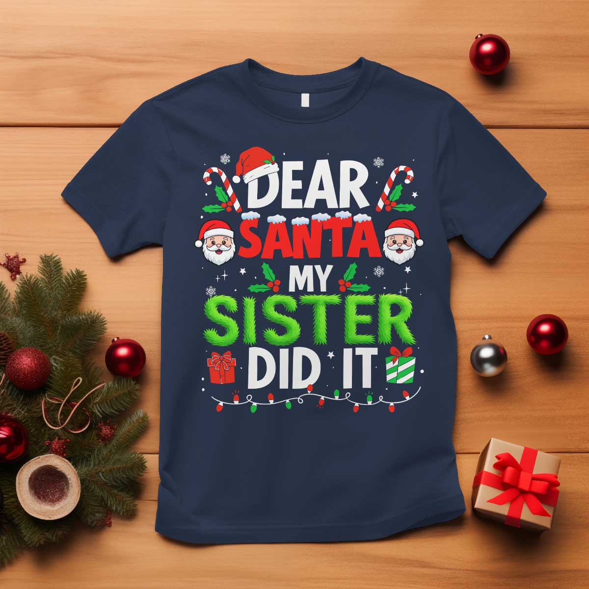 Dear Santa My Sister Did It Funny Christmas T Shirt Boys Girls Kids TS10 Navy Print Your Wear