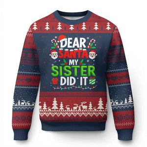Dear Santa My Sister Did It Funny Xmas Ugly Christmas Sweater Boys Girls Kids TS10 Navy Red Print Your Wear