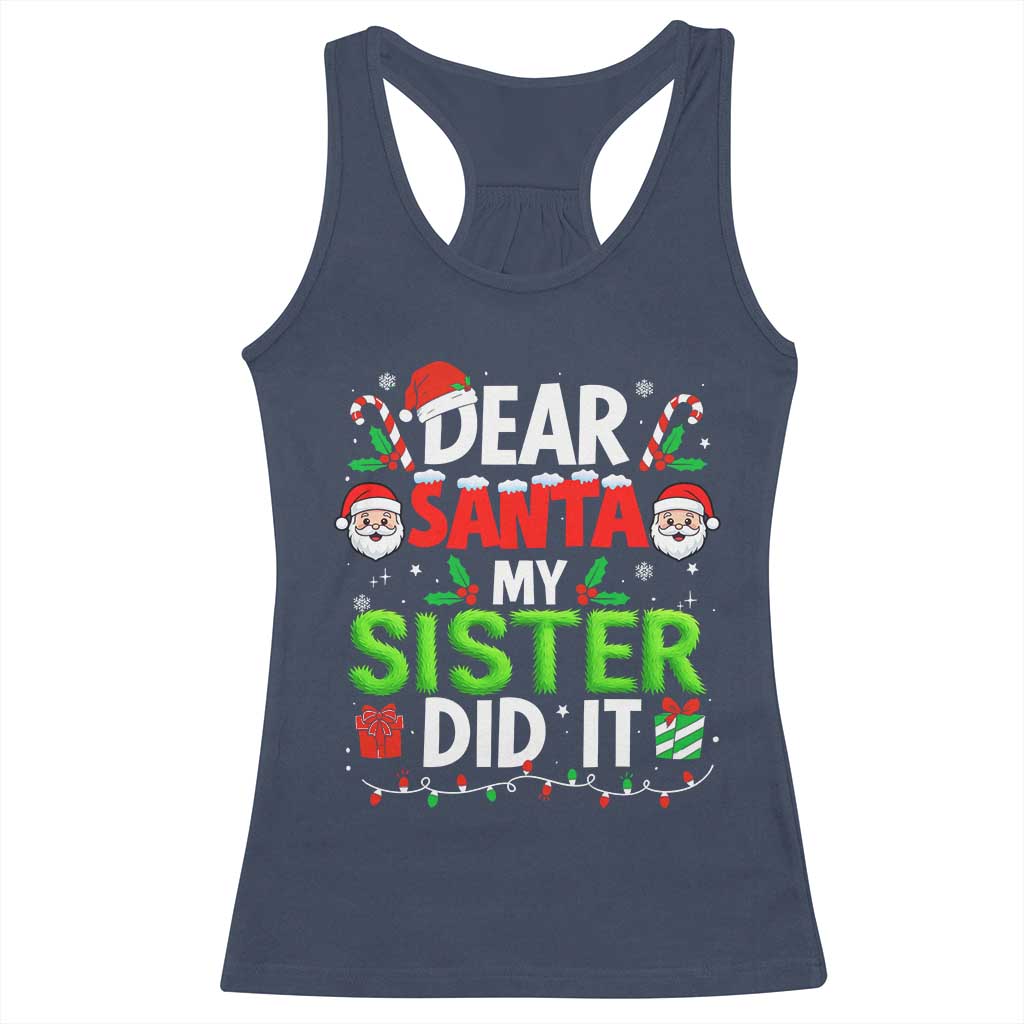 Dear Santa My Sister Did It Funny Christmas Racerback Tank Top Boys Girls Kids TS10 Navy Print Your Wear