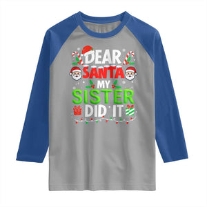 Dear Santa My Sister Did It Funny Christmas Raglan Shirt Boys Girls Kids TS10 Sport Gray Royal Print Your Wear