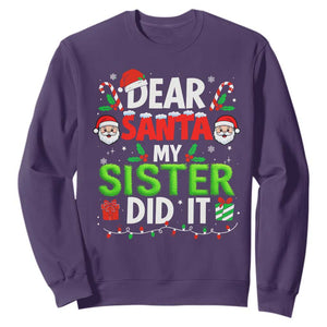 Dear Santa My Sister Did It Funny Christmas Sweatshirt Boys Girls Kids TS10 Purple Print Your Wear