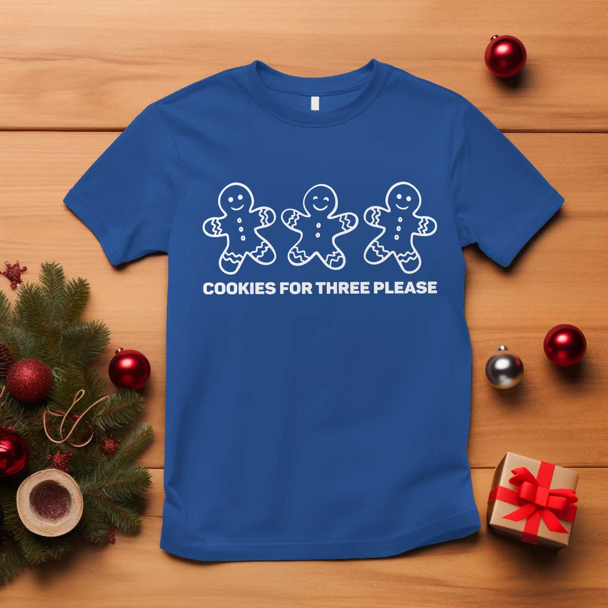 Cookies For Three Please Pregnancy Announcement Christmas T Shirt TS10 Royal Blue Print Your Wear