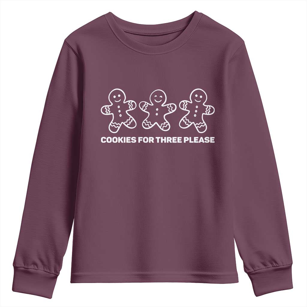 Cookies For Three Please Pregnancy Announcement Christmas Youth Sweatshirt TS10 Maroon Print Your Wear