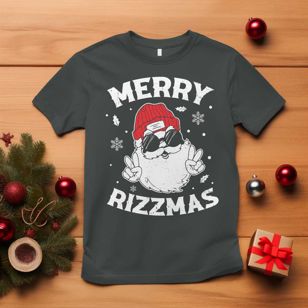 Funny Christmas Santa T Shirt Merry Rizzmas Kids Teens School TS10 Dark Heather Print Your Wear