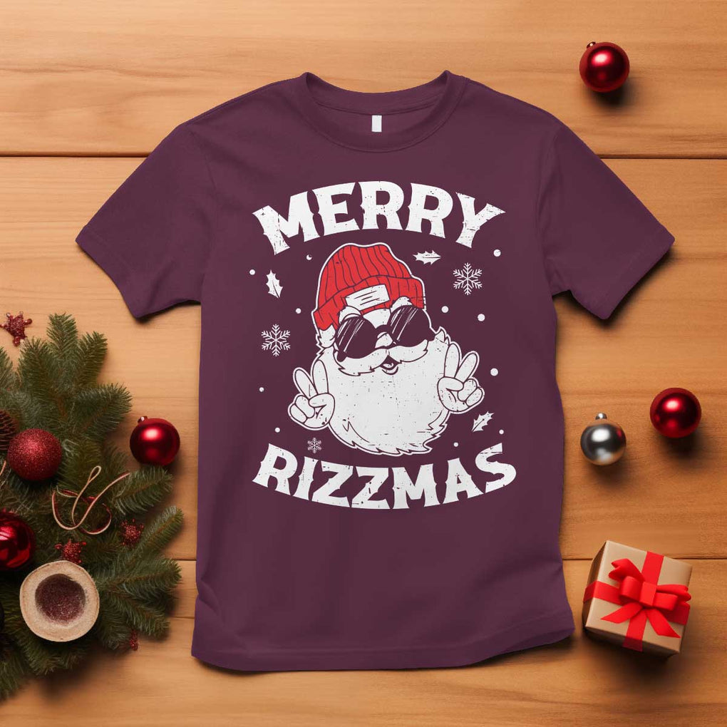 Funny Christmas Santa T Shirt Merry Rizzmas Kids Teens School TS10 Maroon Print Your Wear