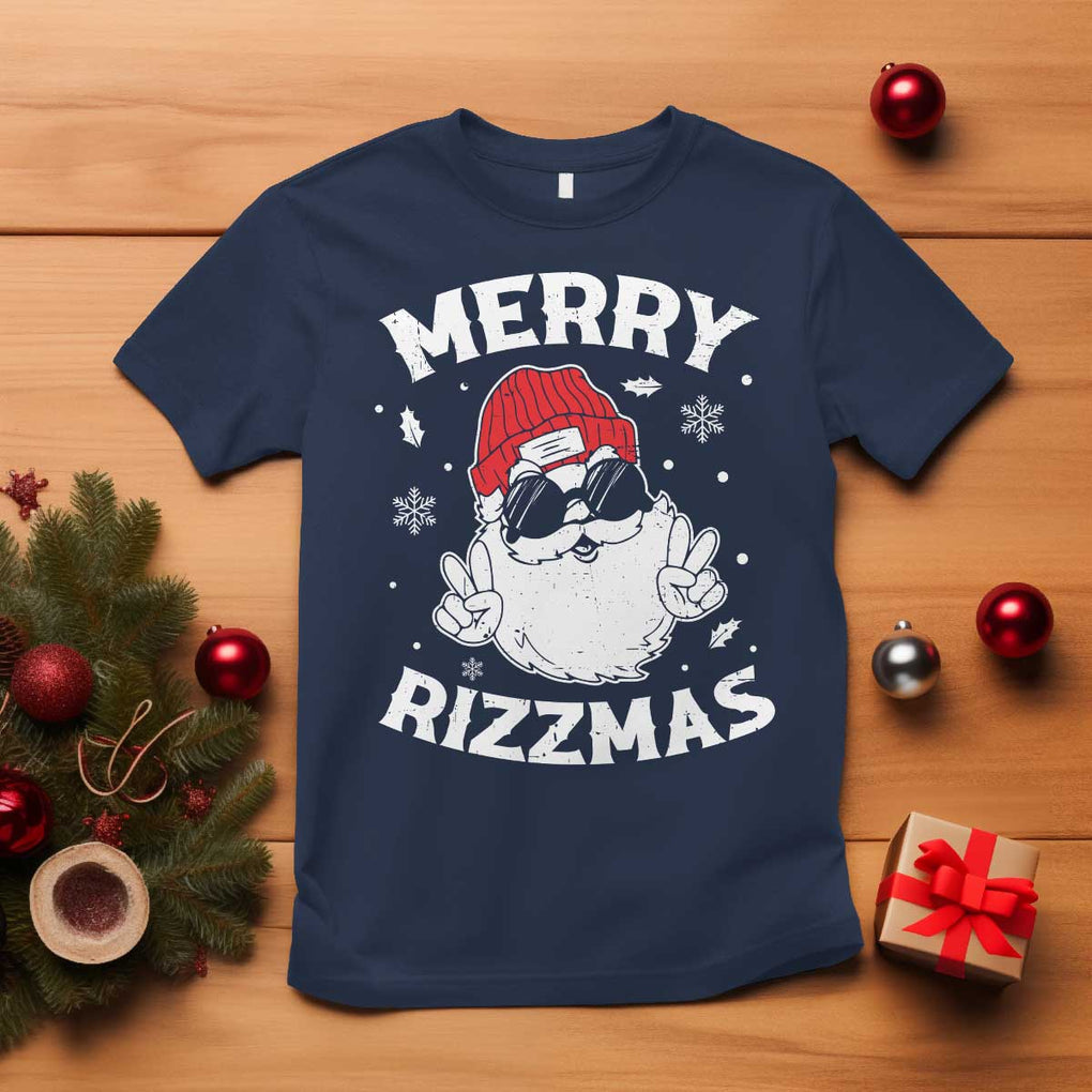 Funny Christmas Santa T Shirt Merry Rizzmas Kids Teens School TS10 Navy Print Your Wear