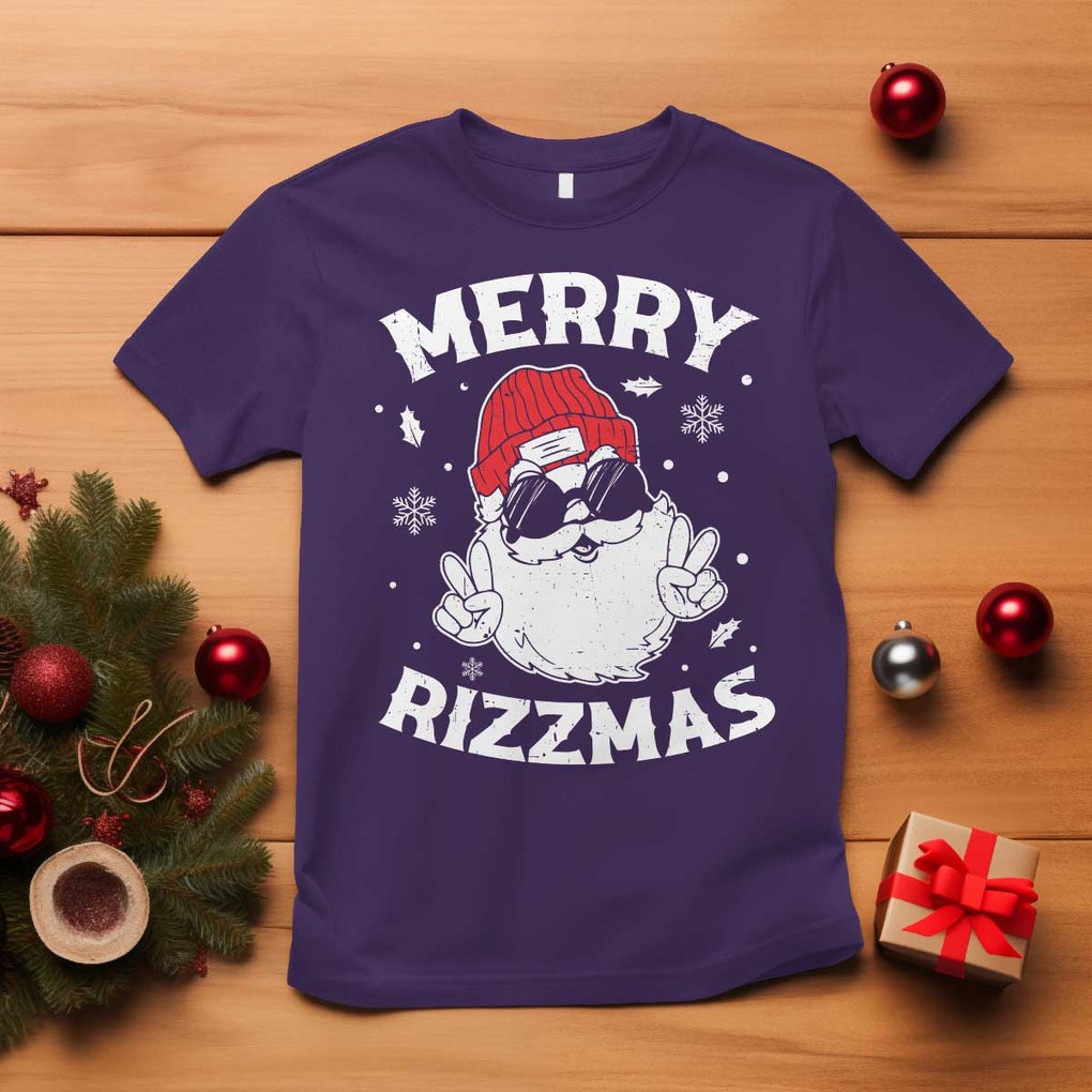 Funny Christmas Santa T Shirt Merry Rizzmas Kids Teens School TS10 Purple Print Your Wear