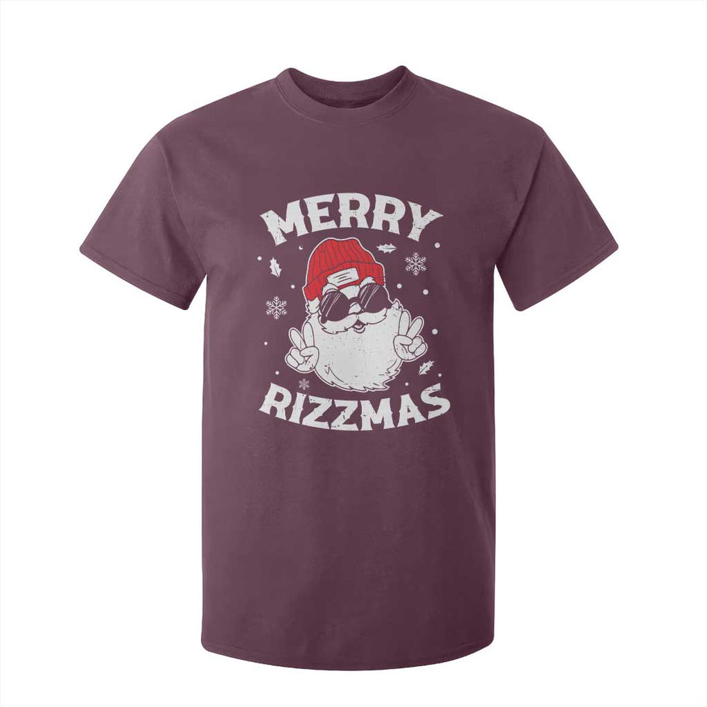 Funny Christmas Santa T Shirt For Kid Merry Rizzmas Kids Teens School TS10 Maroon Print Your Wear
