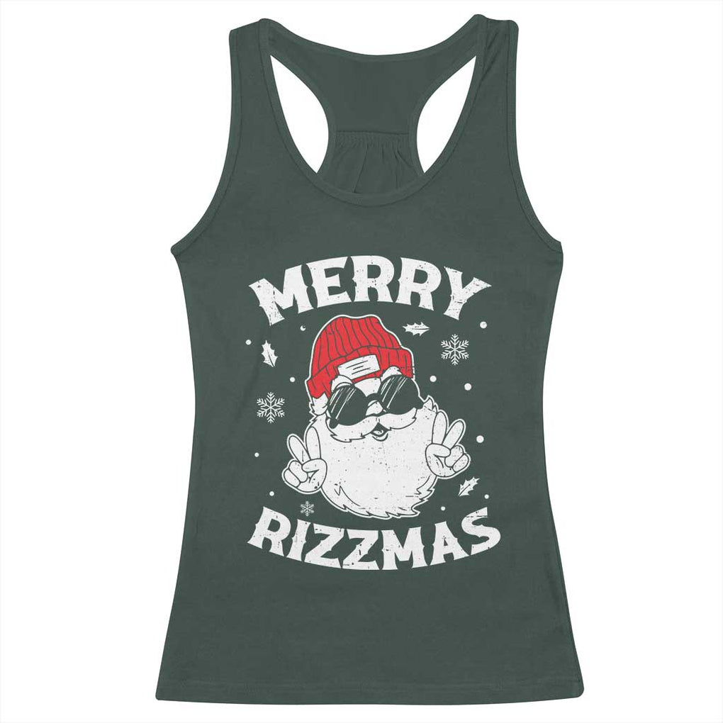 Funny Christmas Santa Racerback Tank Top Merry Rizzmas Kids Teens School TS10 Dark Forest Green Print Your Wear