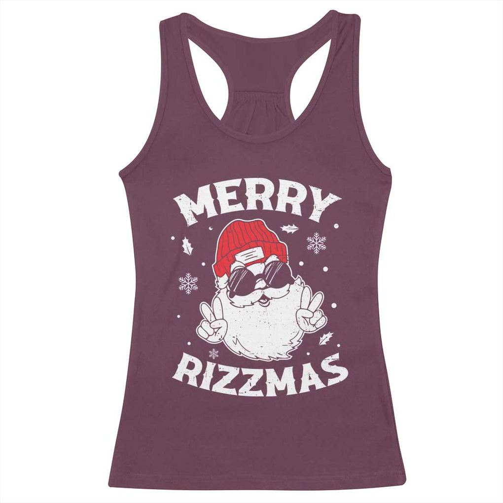 Funny Christmas Santa Racerback Tank Top Merry Rizzmas Kids Teens School TS10 Maroon Print Your Wear