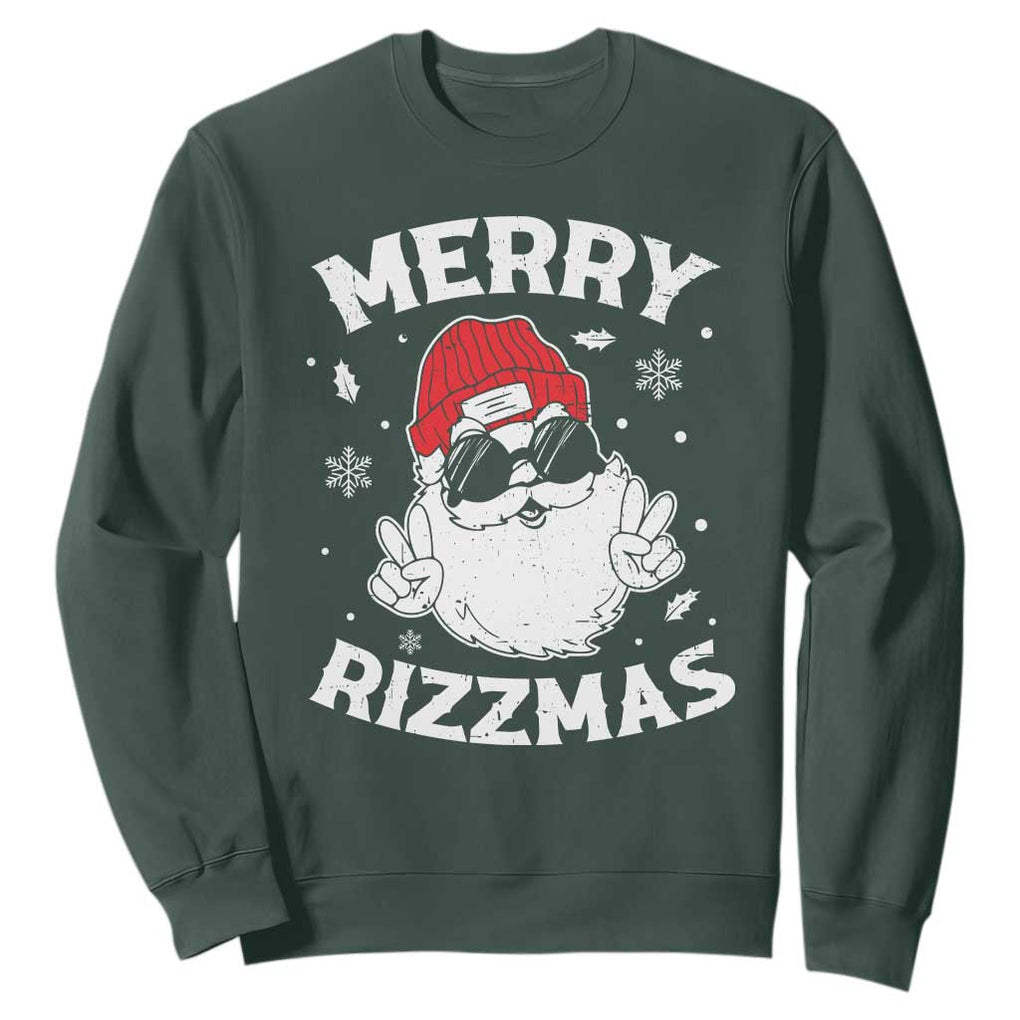 Funny Christmas Santa Sweatshirt Merry Rizzmas Kids Teens School TS10 Dark Forest Green Print Your Wear