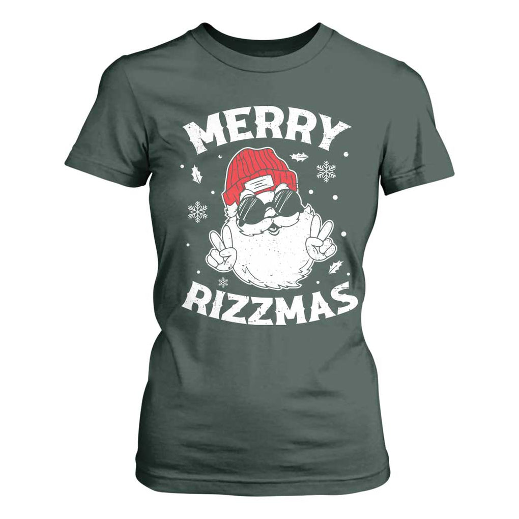 Funny Christmas Santa T Shirt For Women Merry Rizzmas Kids Teens School TS10 Dark Forest Green Print Your Wear