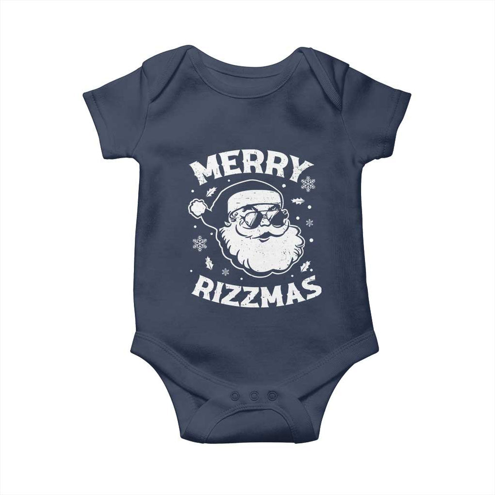 Funny Christmas Santa Claus Baby Onesie Merry Rizzmas Kids Teens School TS10 Navy Print Your Wear