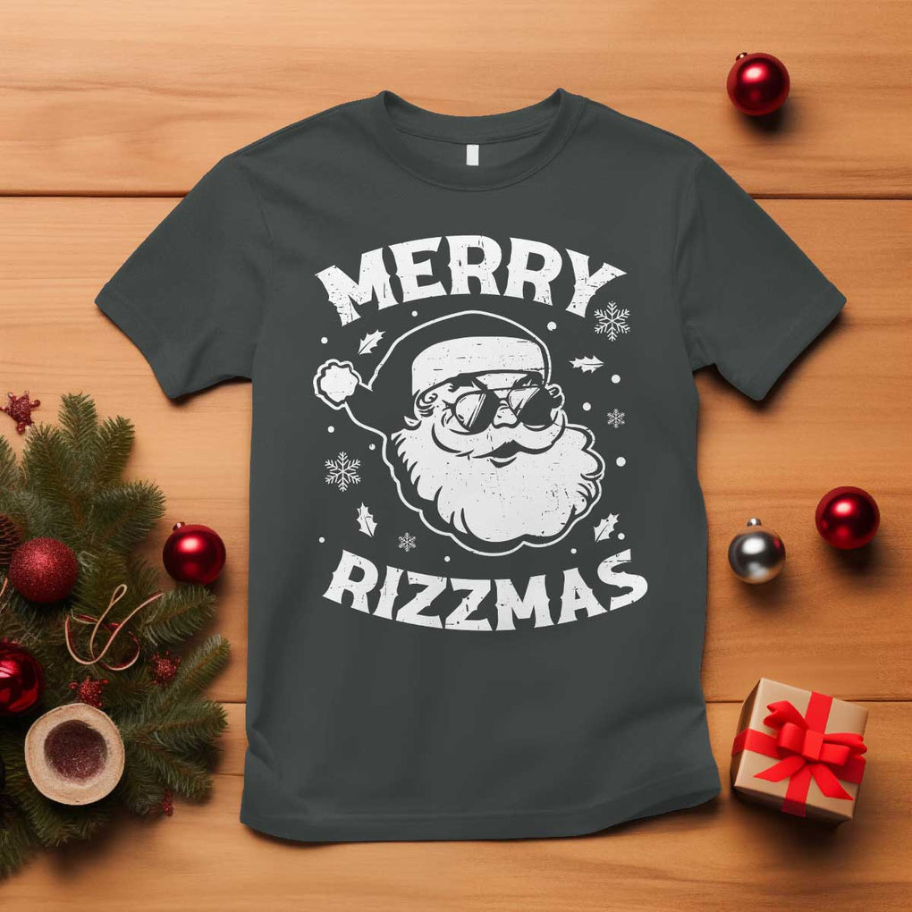 Funny Christmas Santa Claus T Shirt Merry Rizzmas Kids Teens School TS10 Dark Heather Print Your Wear