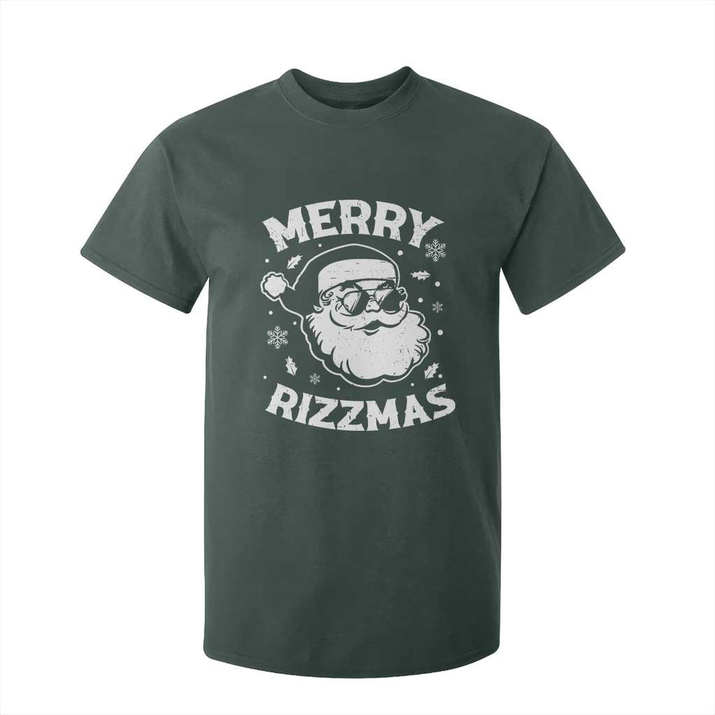 Funny Christmas Santa Claus T Shirt For Kid Merry Rizzmas Kids Teens School TS10 Dark Forest Green Print Your Wear