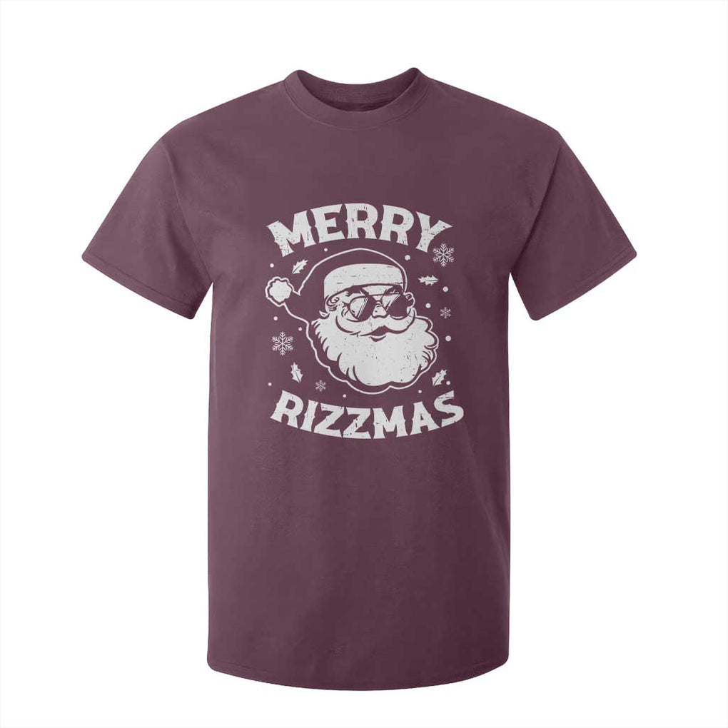 Funny Christmas Santa Claus T Shirt For Kid Merry Rizzmas Kids Teens School TS10 Maroon Print Your Wear