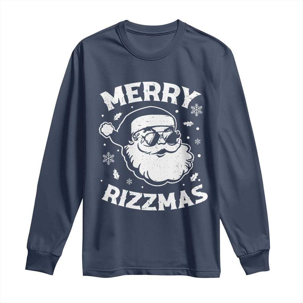 Funny Christmas Santa Claus Long Sleeve Shirt Merry Rizzmas Kids Teens School TS10 Navy Print Your Wear