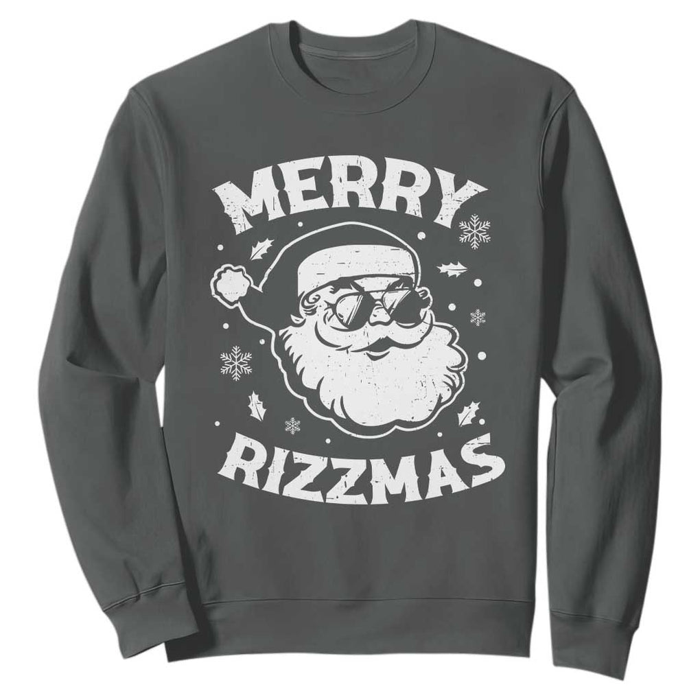 Funny Christmas Santa Claus Sweatshirt Merry Rizzmas Kids Teens School TS10 Dark Heather Print Your Wear