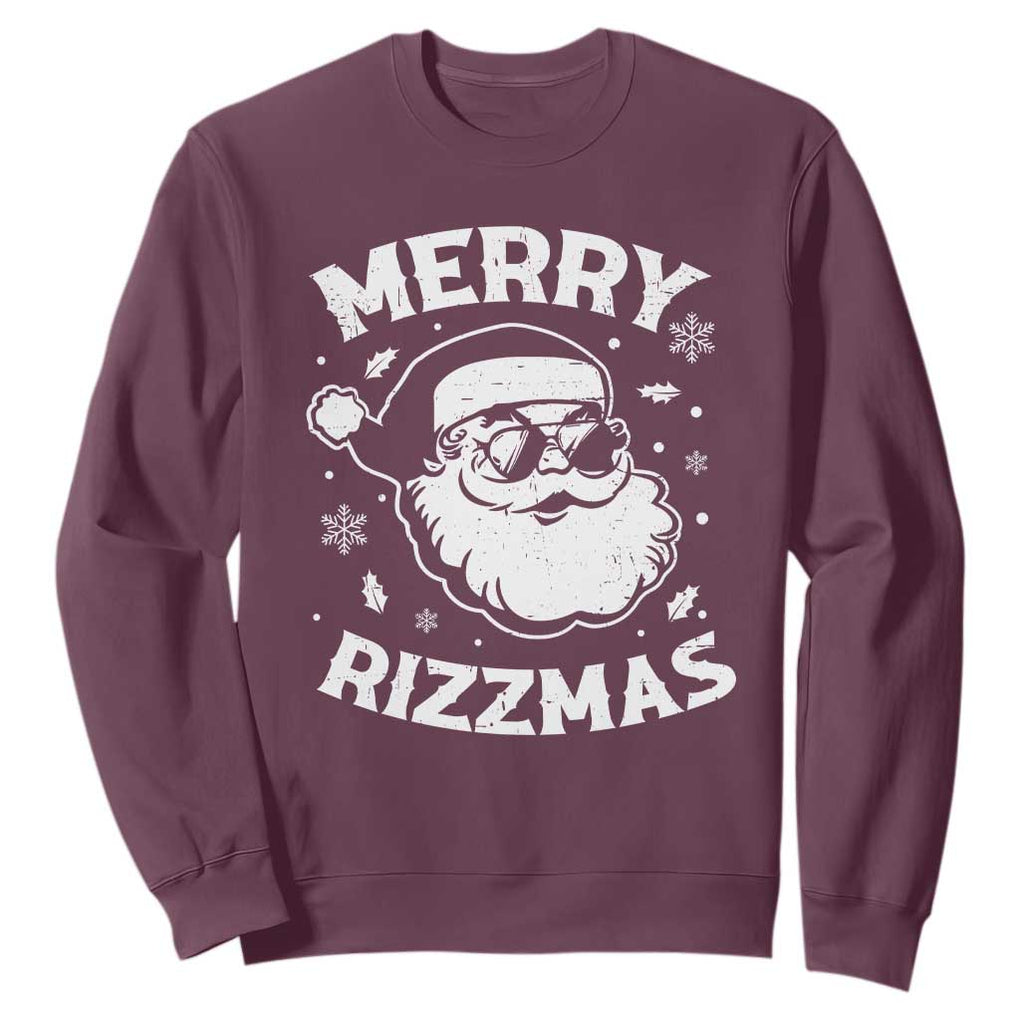 Funny Christmas Santa Claus Sweatshirt Merry Rizzmas Kids Teens School TS10 Maroon Print Your Wear