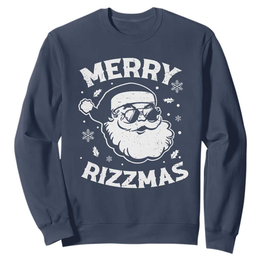 Funny Christmas Santa Claus Sweatshirt Merry Rizzmas Kids Teens School TS10 Navy Print Your Wear