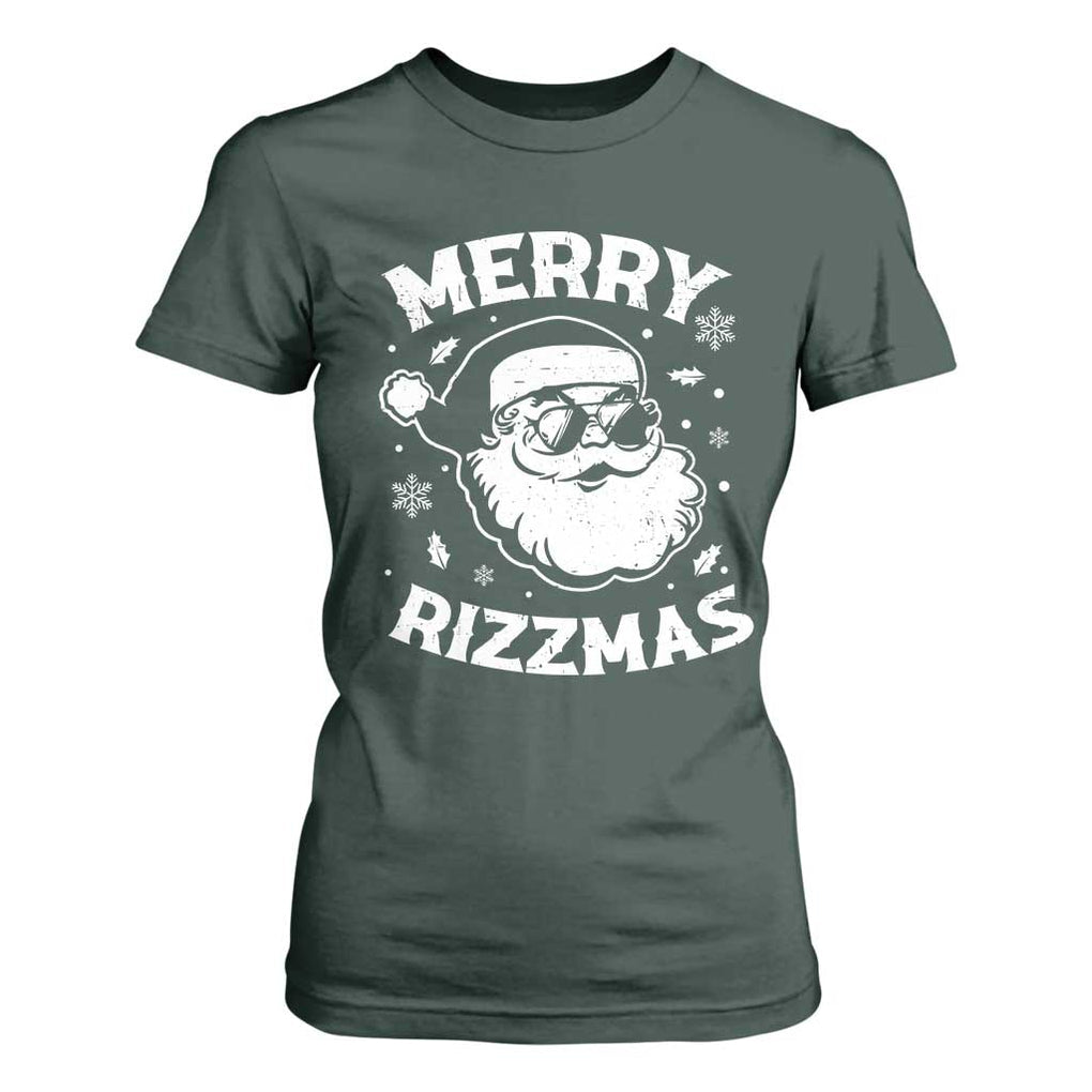 Funny Christmas Santa Claus T Shirt For Women Merry Rizzmas Kids Teens School TS10 Dark Forest Green Print Your Wear