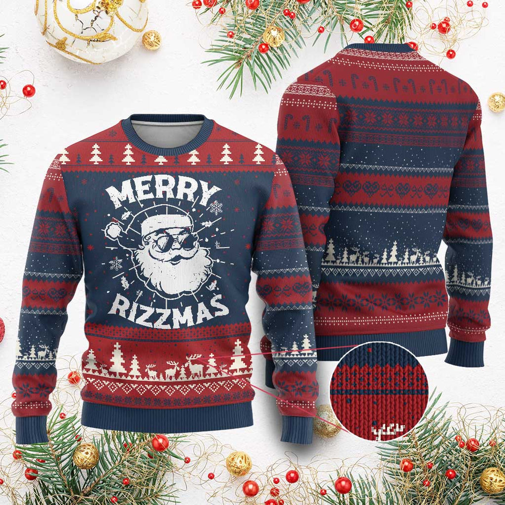 Funny Xmas Santa Claus Ugly Christmas Sweater Merry Rizzmas Kids Teens School TS10 Burgundy Print Your Wear