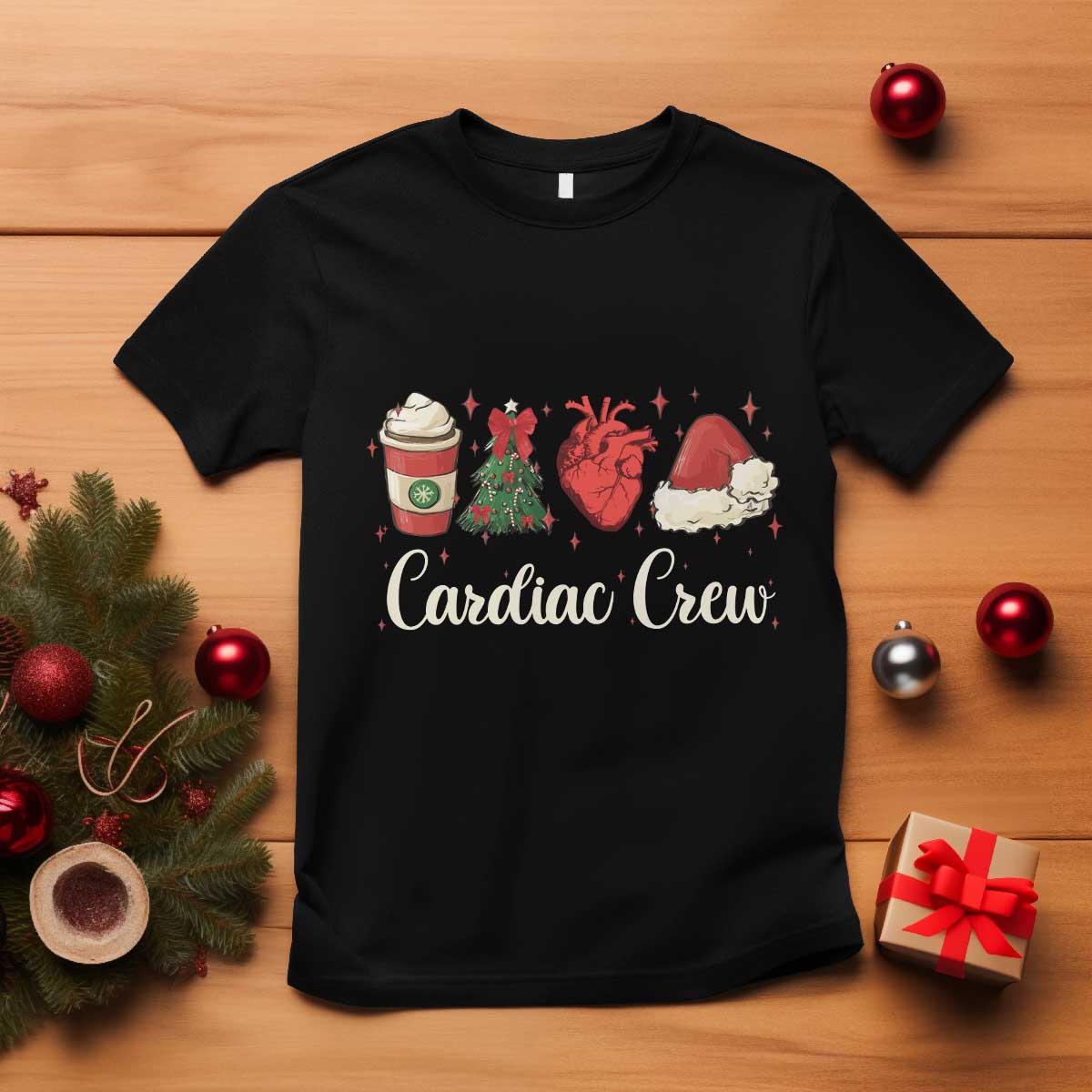 Christmas Cardiac Nurse T Shirt Cardiac Crew Anatomical Xmas Heart Anatomy Tree Bow TS10 Black Print Your Wear