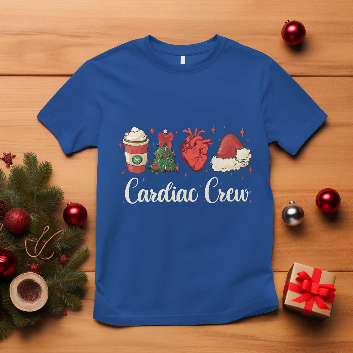 Christmas Cardiac Nurse T Shirt Cardiac Crew Anatomical Xmas Heart Anatomy Tree Bow TS10 Royal Blue Print Your Wear