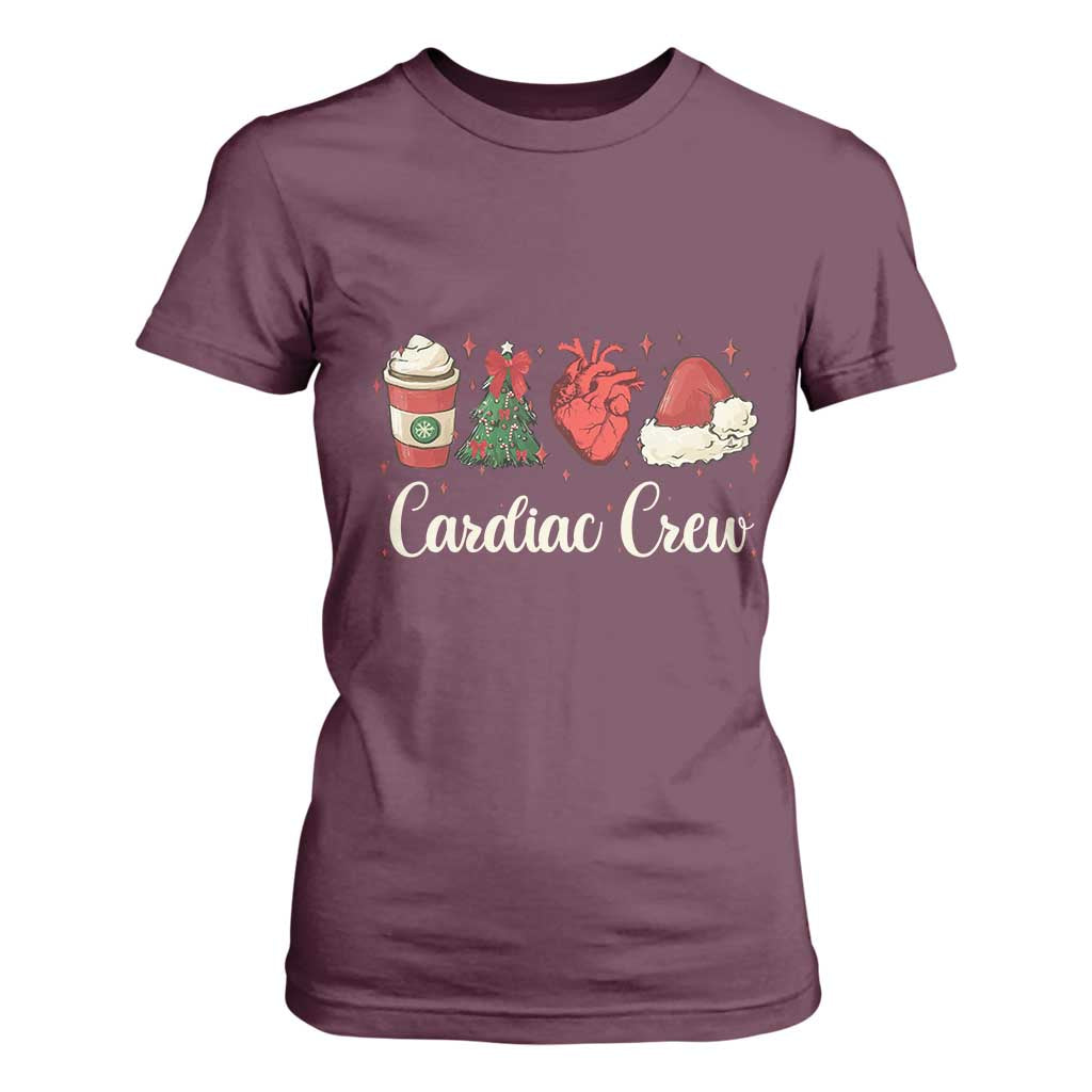 Christmas Cardiac Nurse T Shirt For Women Cardiac Crew Anatomical Xmas Heart Anatomy Tree Bow TS10 Maroon Print Your Wear