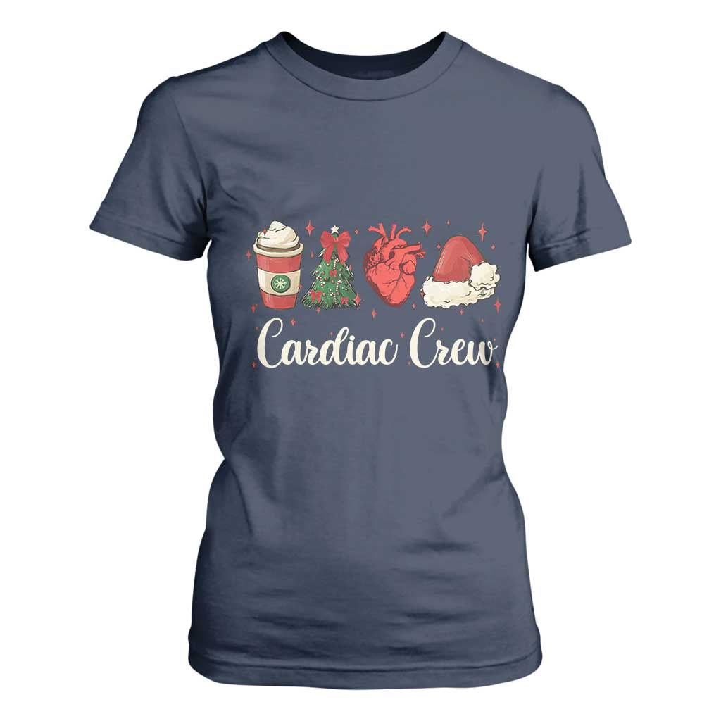 Christmas Cardiac Nurse T Shirt For Women Cardiac Crew Anatomical Xmas Heart Anatomy Tree Bow TS10 Navy Print Your Wear