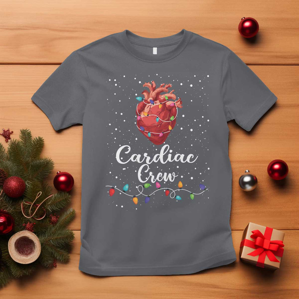 Christmas Cardiac Nurse T Shirt Cardiac Crew Anatomical Anatomy Xmas Heart With Lights TS10 Charcoal Print Your Wear