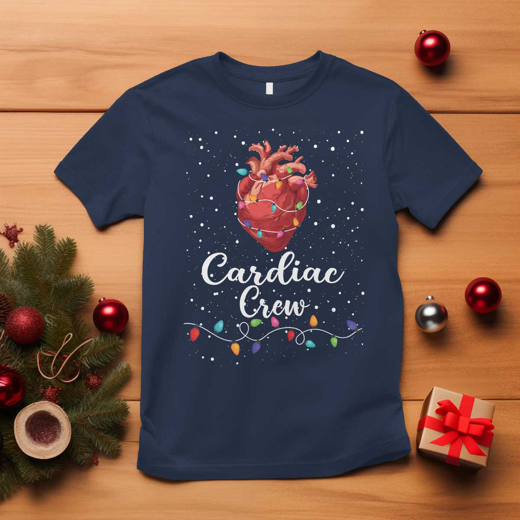 Christmas Cardiac Nurse T Shirt Cardiac Crew Anatomical Anatomy Xmas Heart With Lights TS10 Navy Print Your Wear