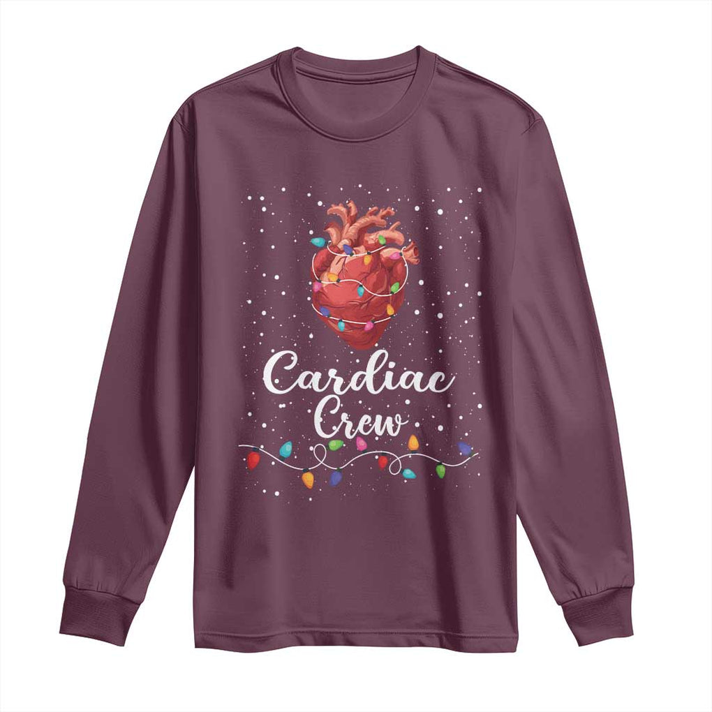 Christmas Cardiac Nurse Long Sleeve Shirt Cardiac Crew Anatomical Anatomy Xmas Heart With Lights TS10 Maroon Print Your Wear