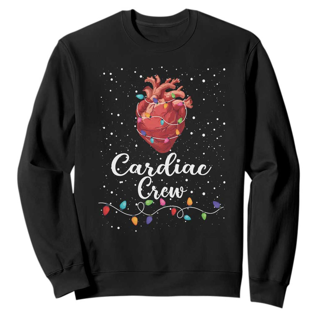 Christmas Cardiac Nurse Sweatshirt Cardiac Crew Anatomical Anatomy Xmas Heart With Lights TS10 Black Print Your Wear