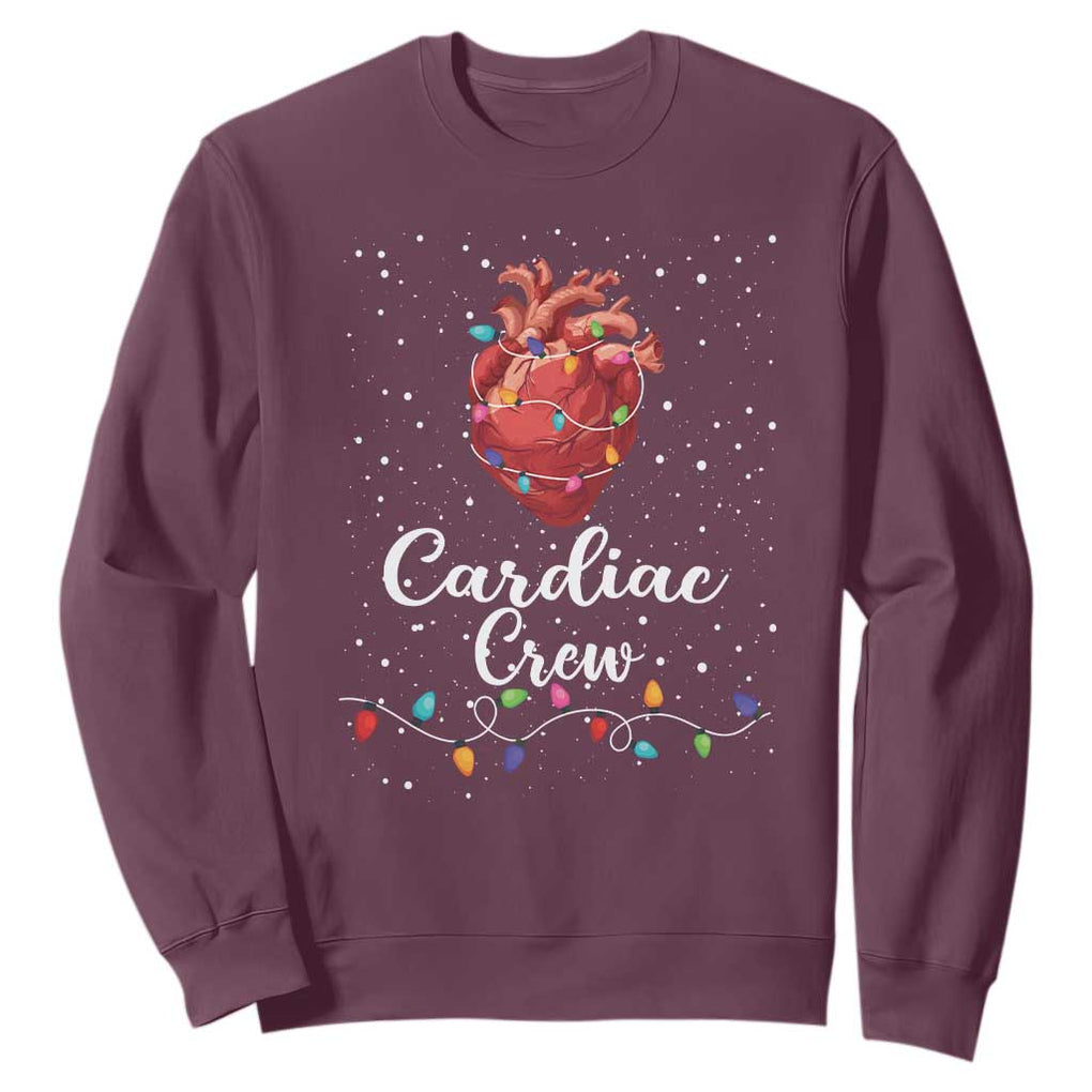 Christmas Cardiac Nurse Sweatshirt Cardiac Crew Anatomical Anatomy Xmas Heart With Lights TS10 Maroon Print Your Wear