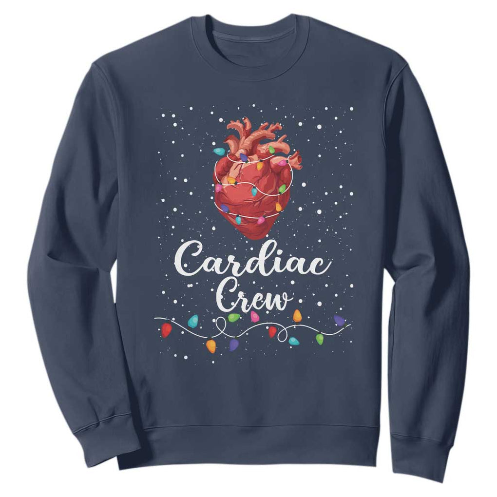 Christmas Cardiac Nurse Sweatshirt Cardiac Crew Anatomical Anatomy Xmas Heart With Lights TS10 Navy Print Your Wear