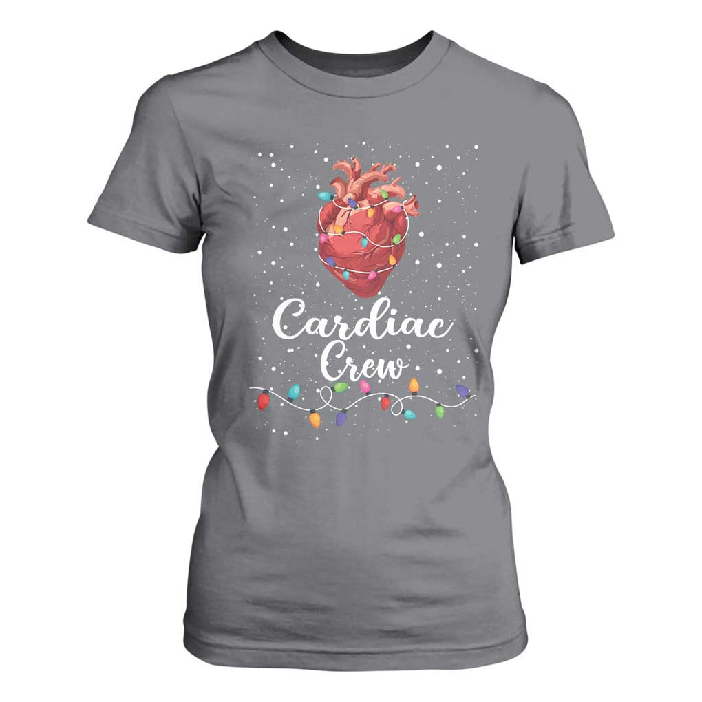 Christmas Cardiac Nurse T Shirt For Women Cardiac Crew Anatomical Anatomy Xmas Heart With Lights TS10 Charcoal Print Your Wear