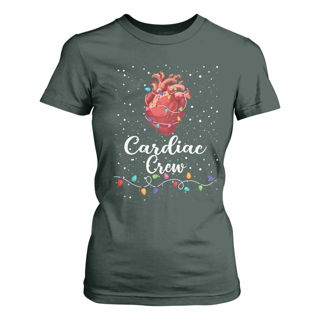 Christmas Cardiac Nurse T Shirt For Women Cardiac Crew Anatomical Anatomy Xmas Heart With Lights TS10 Dark Forest Green Print Your Wear