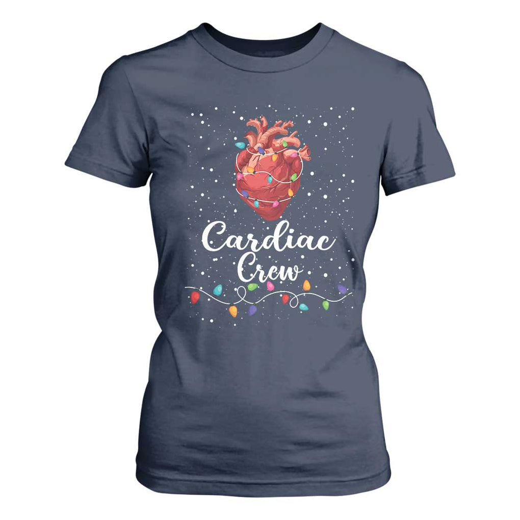 Christmas Cardiac Nurse T Shirt For Women Cardiac Crew Anatomical Anatomy Xmas Heart With Lights TS10 Navy Print Your Wear