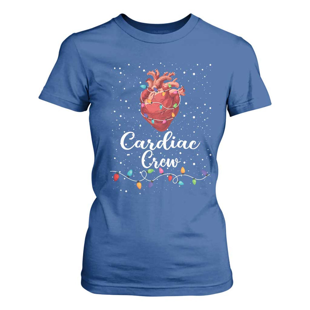 Christmas Cardiac Nurse T Shirt For Women Cardiac Crew Anatomical Anatomy Xmas Heart With Lights TS10 Royal Blue Print Your Wear