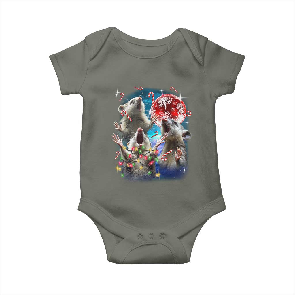 Possum Christmas Baby Onesie 3 Opossum Possum Funny Weird Cursed Meme TS10 Military Green Print Your Wear