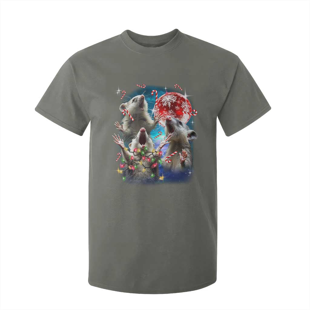 Possum Christmas T Shirt For Kid 3 Opossum Possum Funny Weird Cursed Meme TS10 Military Green Print Your Wear