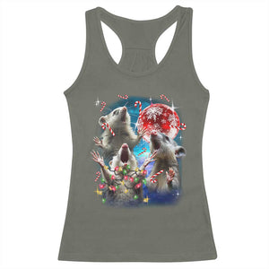 Possum Christmas Racerback Tank Top 3 Opossum Possum Funny Weird Cursed Meme TS10 Military Green Print Your Wear