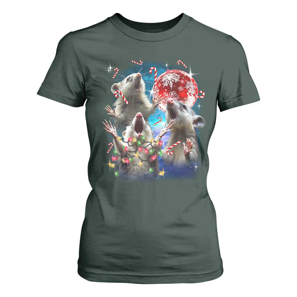 Possum Christmas T Shirt For Women 3 Opossum Possum Funny Weird Cursed Meme TS10 Dark Forest Green Print Your Wear