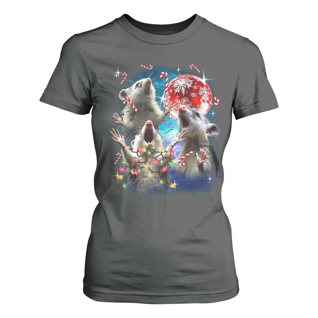 Possum Christmas T Shirt For Women 3 Opossum Possum Funny Weird Cursed Meme TS10 Dark Heather Print Your Wear