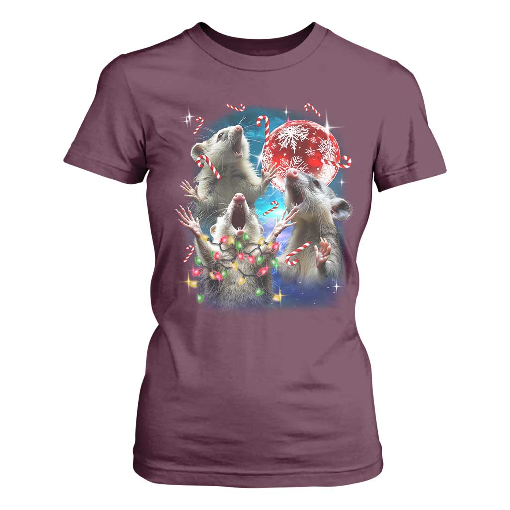 Possum Christmas T Shirt For Women 3 Opossum Possum Funny Weird Cursed Meme TS10 Maroon Print Your Wear